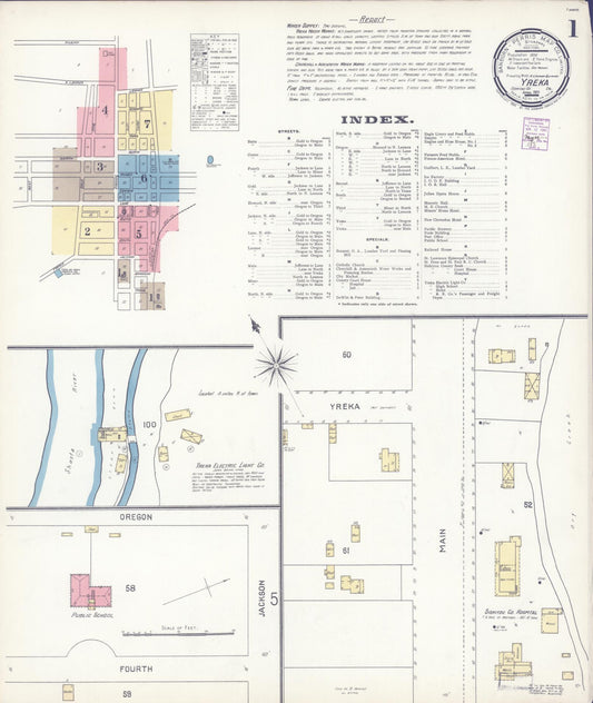 Sanborn Fire Insurance Map from Yreka, Siskiyou County, California (1901), Sheet #0001 - Complete Map Set gallery image, historic Sanborn map, vintage wall art, California California