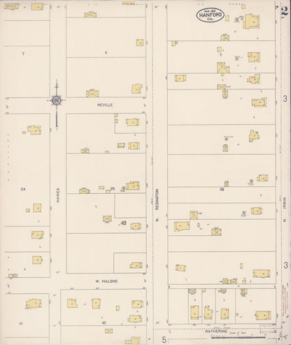 Sanborn Fire Insurance Map from Hanford, Kings County, California (1913), Sheet #0002 - Complete Map Set gallery image, historic Sanborn map, vintage wall art, California California