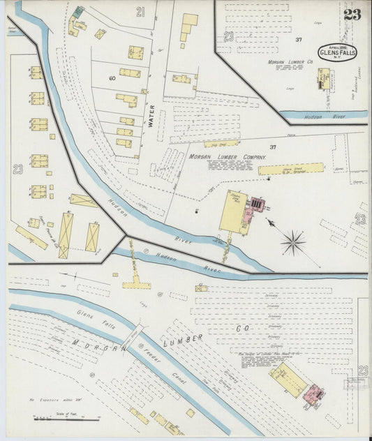 Sanborn Fire Insurance Map from Glens Falls, Warren County, New York (1895), Sheet #0023 - Historic Sanborn Fire Insurance Map Print, vintage old map wall art, antique decor, genealogy gift, New York New York map