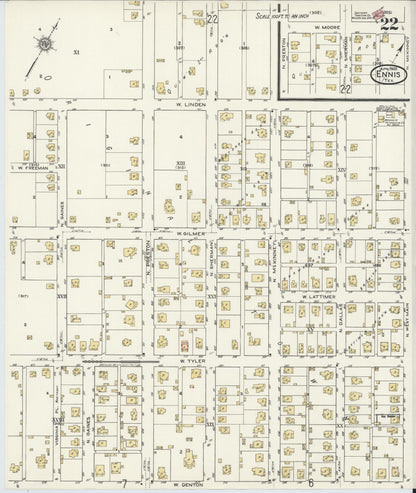 Sanborn Fire Insurance Map from Ennis, Ellis County, Texas (1920), Sheet #0022 - Complete Map Set gallery image, historic Sanborn map, vintage wall art, Texas Texas