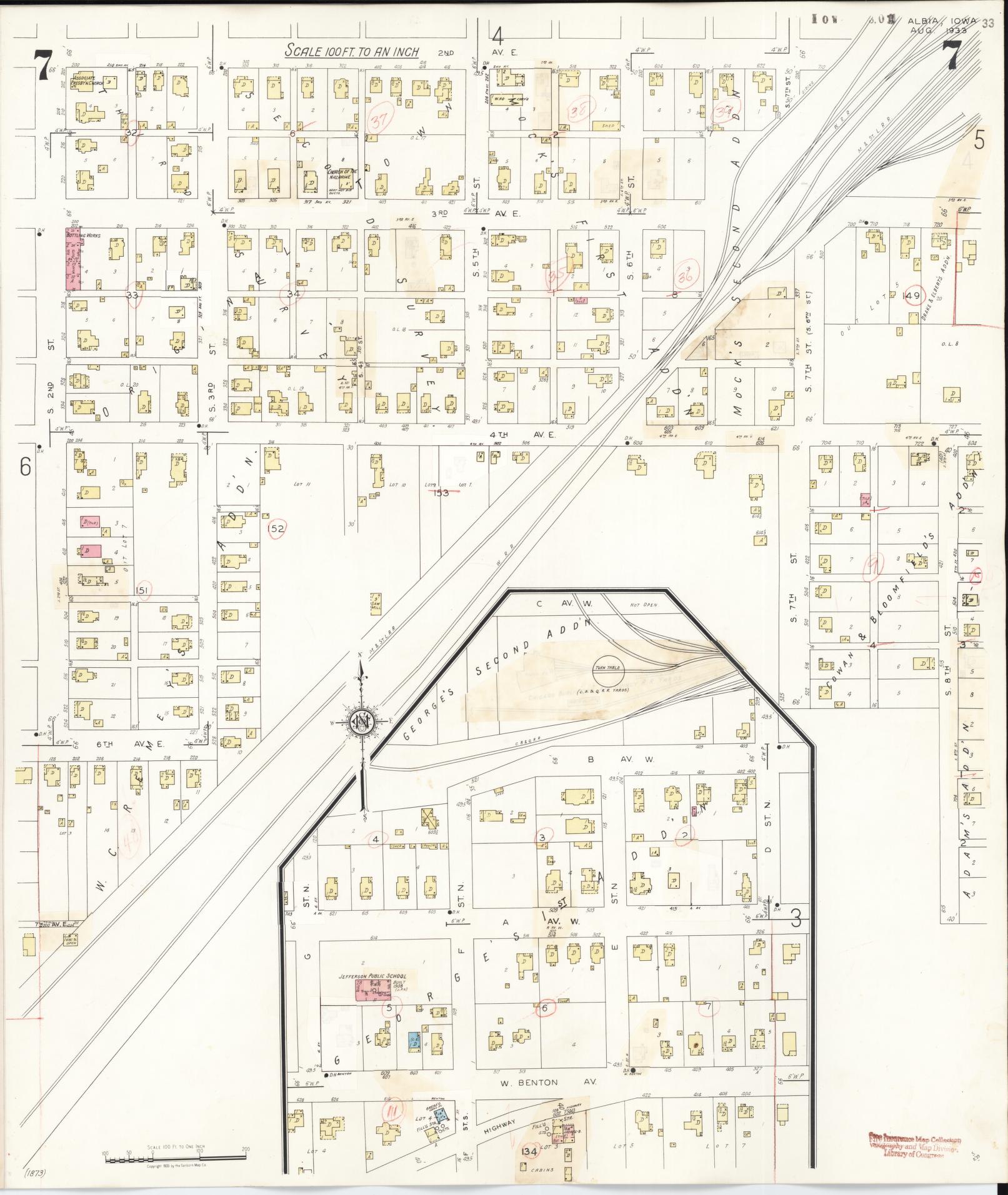 Sanborn Fire Insurance Map from Albia, Monroe County, Iowa (1947), Sheet #0007 - Historic Sanborn Fire Insurance Map Print, vintage old map wall art