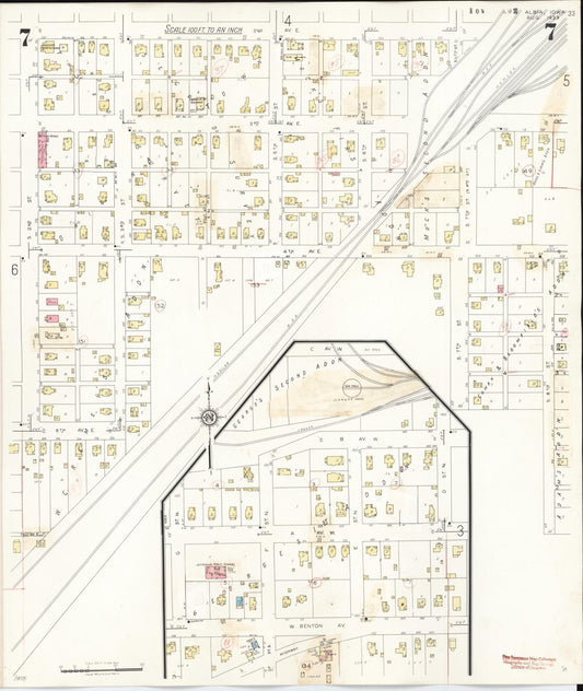 Sanborn Fire Insurance Map from Albia, Monroe County, Iowa (1947), Sheet #0007 - Historic Sanborn Fire Insurance Map Print, vintage old map wall art