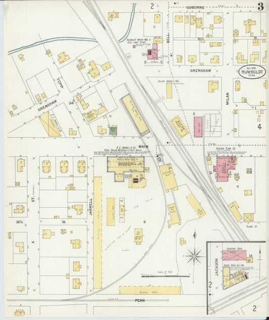 Sanborn Fire Insurance Map from Humboldt, Gibson County, Tennessee (1900), Sheet #0003 - Historic Sanborn Fire Insurance Map Print, vintage old map wall art, antique decor, genealogy gift, Tennessee Tennessee map