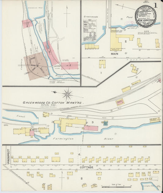 Sanborn Fire Insurance Map from New Hartford, Litchfield County, Connecticut (1892), Sheet #0001 - Historic Sanborn Fire Insurance Map Print, vintage old map wall art, antique decor, genealogy gift, Connecticut Connecticut map