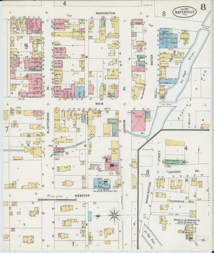 Sanborn Fire Insurance Map from Naperville, Du Page County, Illinois (1898), Sheet #0008 - Historic Sanborn Fire Insurance Map Print, vintage old map wall art, antique decor, genealogy gift, Illinois Illinois map