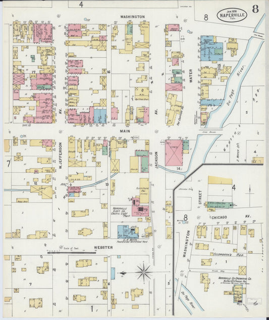 Sanborn Fire Insurance Map from Naperville, Du Page County, Illinois (1898), Sheet #0008 - Historic Sanborn Fire Insurance Map Print, vintage old map wall art, antique decor, genealogy gift, Illinois Illinois map