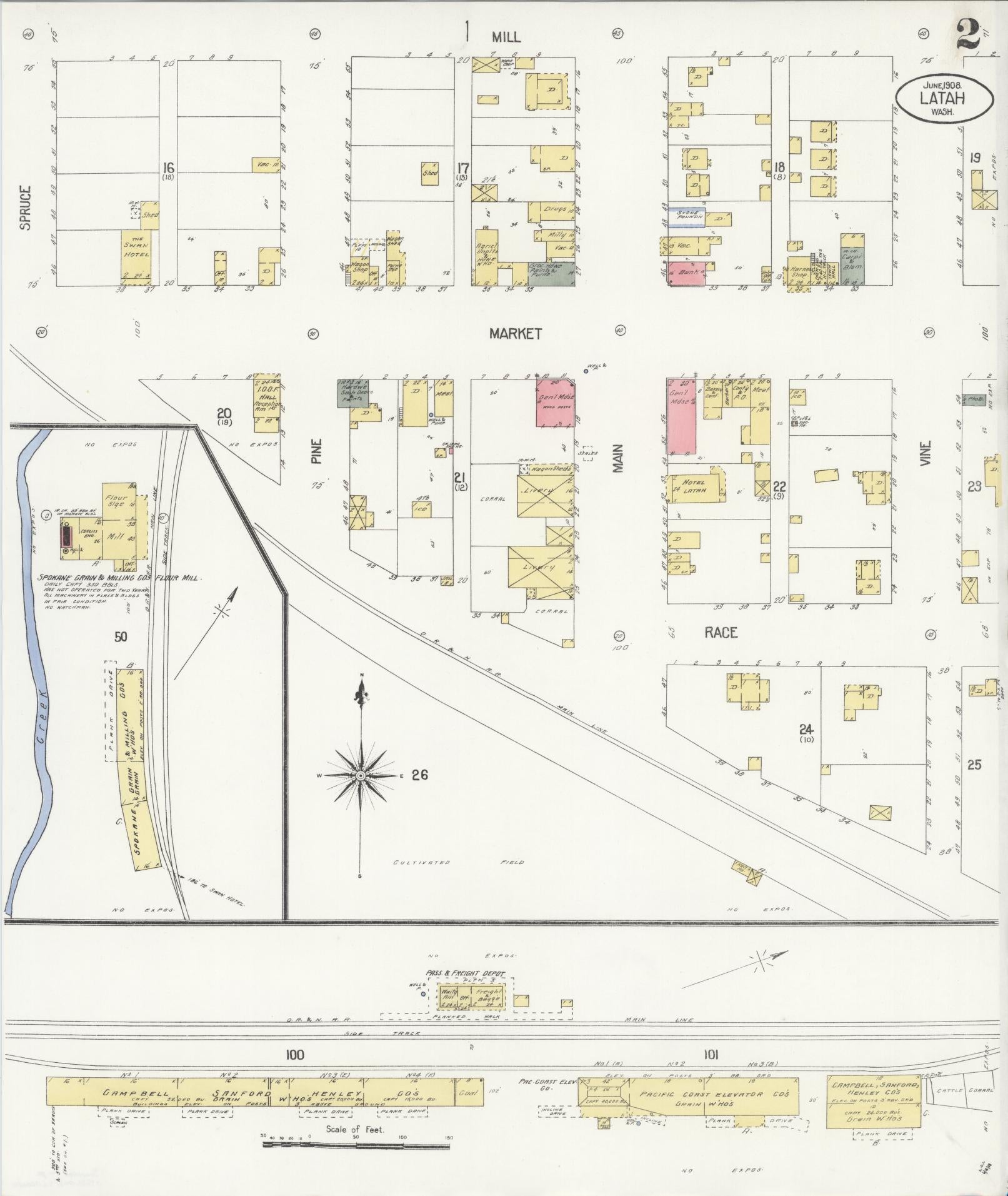 Sanborn Fire Insurance Map from Latah, Spokane County, Washington (1908), Sheet #0002 - Historic Sanborn Fire Insurance Map Print, vintage old map wall art, antique decor, genealogy gift, Washington Washington map