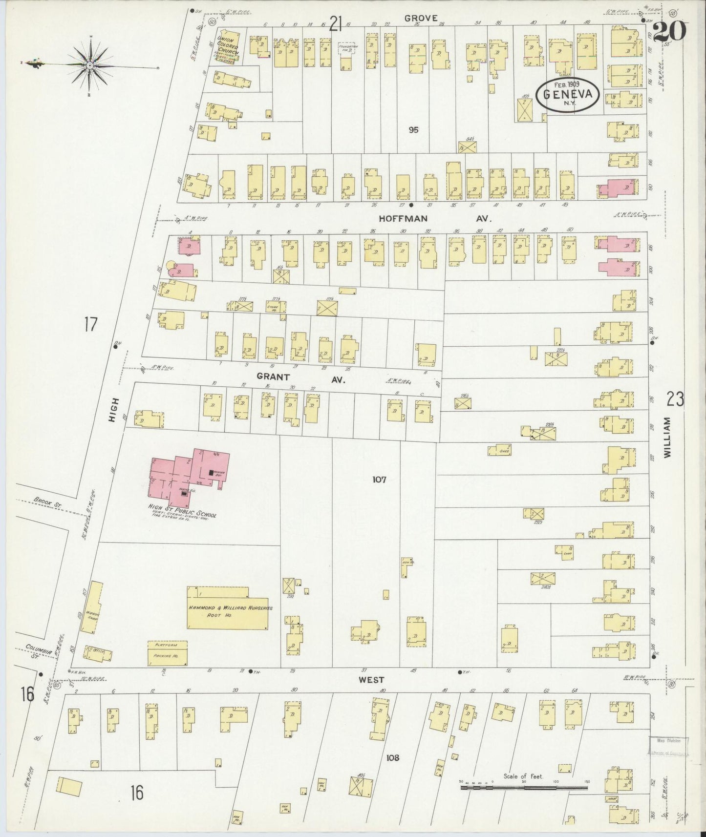 Sanborn Fire Insurance Map from Geneva, Ontario County, New York (1909), Sheet #0020 - Historic Sanborn Fire Insurance Map Print, vintage old map wall art, antique decor, genealogy gift, New York New York map
