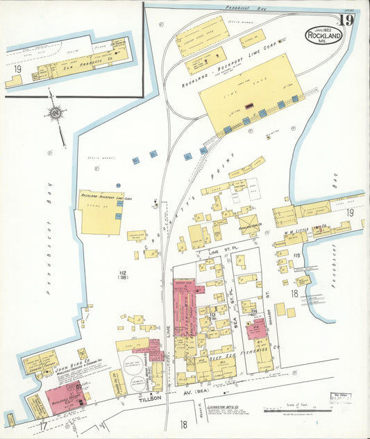 Sanborn Fire Insurance Map from Rockland, Knox County, Maine (1922), Sheet #0019 - Historic Sanborn Fire Insurance Map Print, vintage old map wall art, antique decor, genealogy gift, Maine Maine map