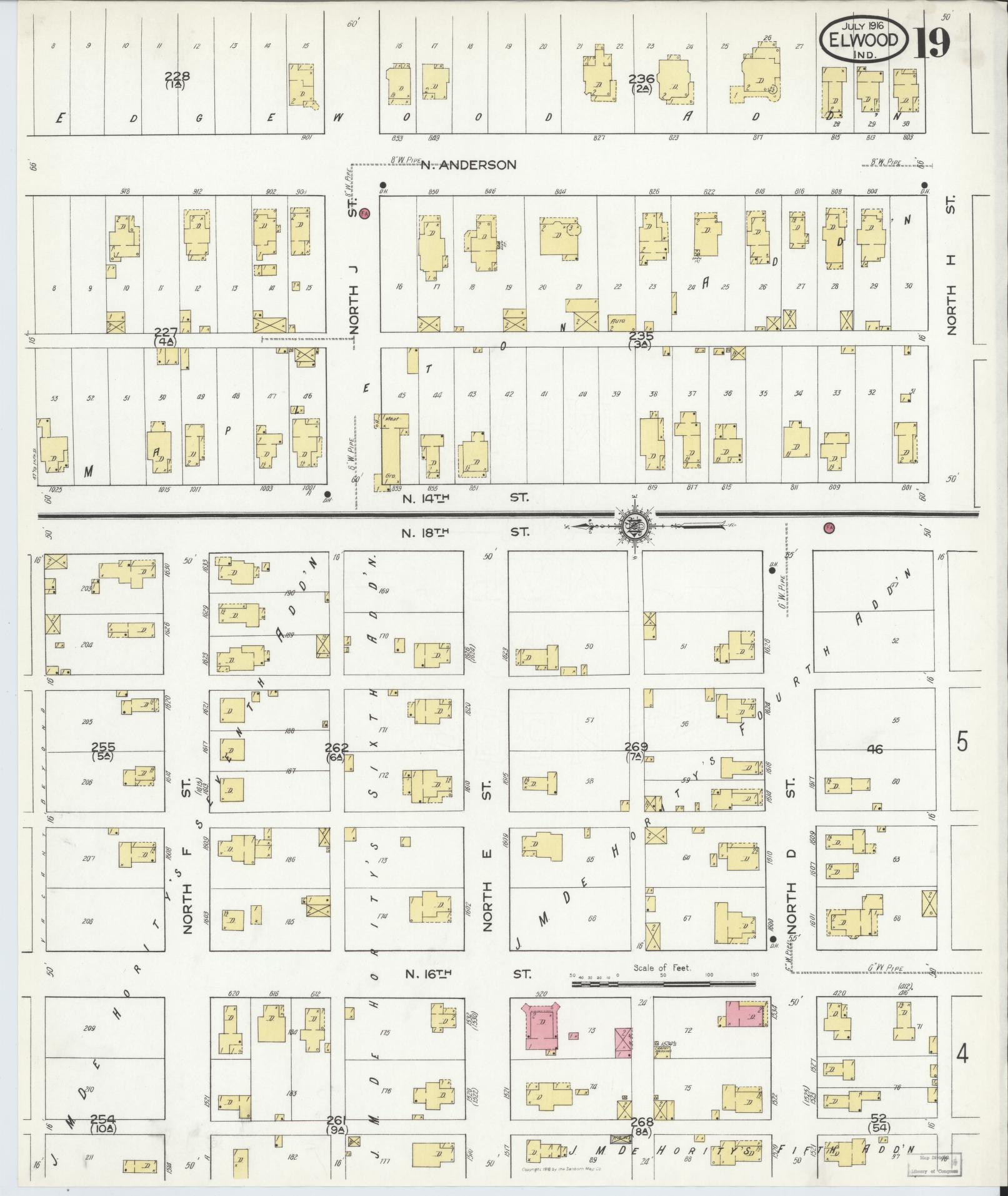 Sanborn Fire Insurance Map from Elwood, Madison County, Indiana (1916), Sheet #0019 - Complete Map Set gallery image, historic Sanborn map, vintage wall art, Indiana Indiana