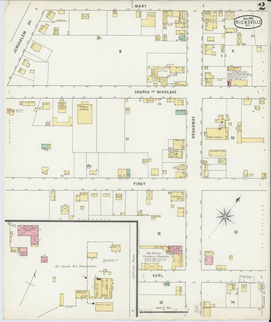Sanborn Fire Insurance Map from Hicksville, Nassau County, New York (1895), Sheet #0002 - Historic Sanborn Fire Insurance Map Print, vintage old map wall art, antique decor, genealogy gift, New York New York map
