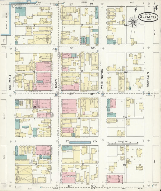 Sanborn Fire Insurance Map from Olympia, Thurston County, Washington (1891), Sheet #0004 - Historic Sanborn Fire Insurance Map Print, vintage old map wall art, antique decor, genealogy gift, Washington Washington map