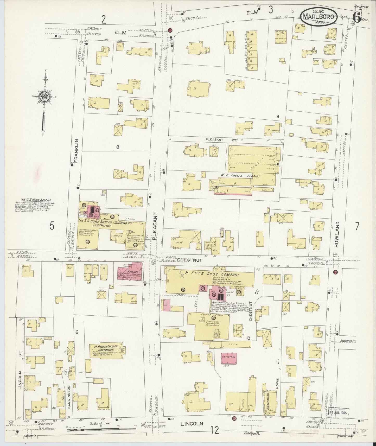 Sanborn Fire Insurance Map from Marlborough, Middlesex County, Massachusetts (1912), Sheet #0006 - Historic Sanborn Fire Insurance Map Print, vintage old map wall art, antique decor, genealogy gift, Massachusetts Massachusetts map
