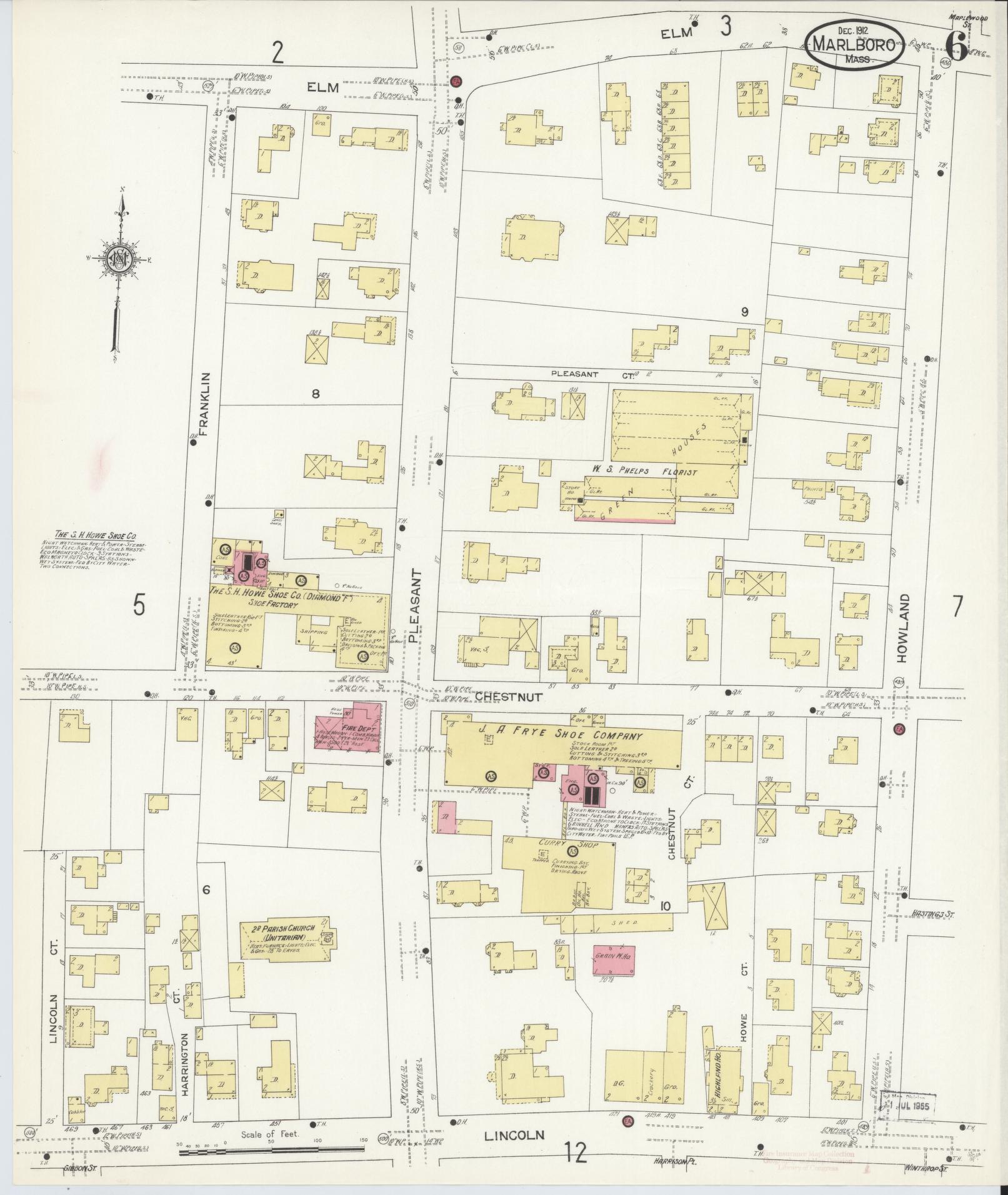 Sanborn Fire Insurance Map from Marlborough, Middlesex County, Massachusetts (1912), Sheet #0006 - Historic Sanborn Fire Insurance Map Print, vintage old map wall art, antique decor, genealogy gift, Massachusetts Massachusetts map