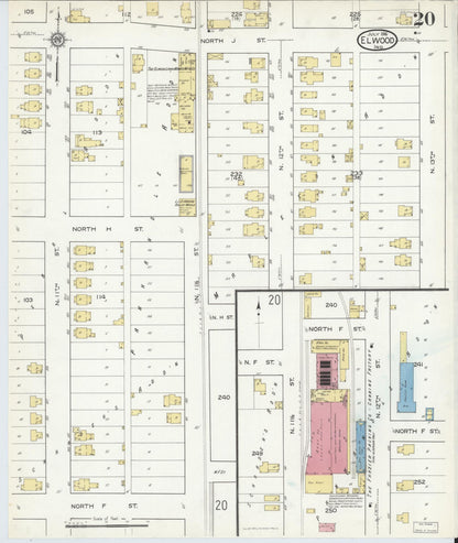 Sanborn Fire Insurance Map from Elwood, Madison County, Indiana (1916), Sheet #0020 - Complete Map Set gallery image, historic Sanborn map, vintage wall art, Indiana Indiana