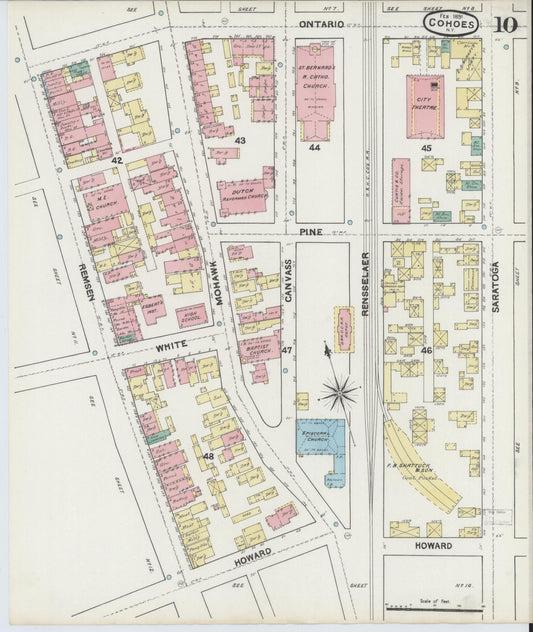 Sanborn Fire Insurance Map from Cohoes, Albany County, New York (1891), Sheet #0010 - Historic Sanborn Fire Insurance Map Print, vintage old map wall art, antique decor, genealogy gift, New York New York map