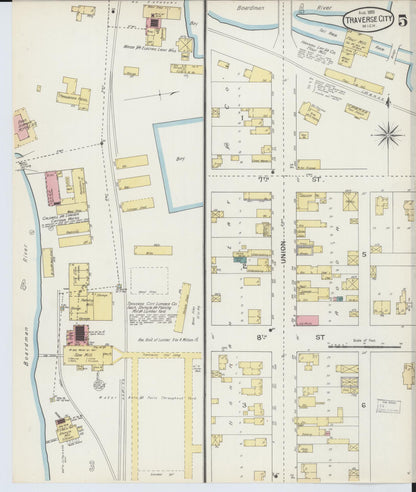 Sanborn Fire Insurance Map from Traverse City, Grand Traverse County, Michigan (1893), Sheet #0005 - Complete Map Set gallery image, historic Sanborn map, vintage wall art, Michigan Michigan