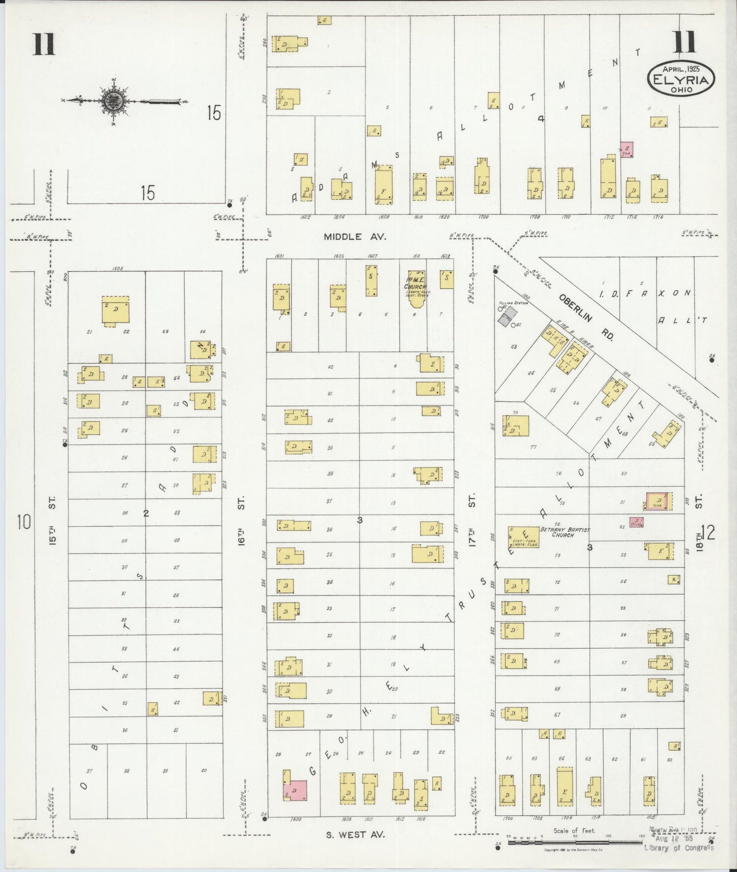 Sanborn Fire Insurance Map from Elyria, Lorain County, Ohio (1925), Sheet #0011 - Historic Sanborn Fire Insurance Map Print, vintage old map wall art, antique decor, genealogy gift, Ohio Ohio map