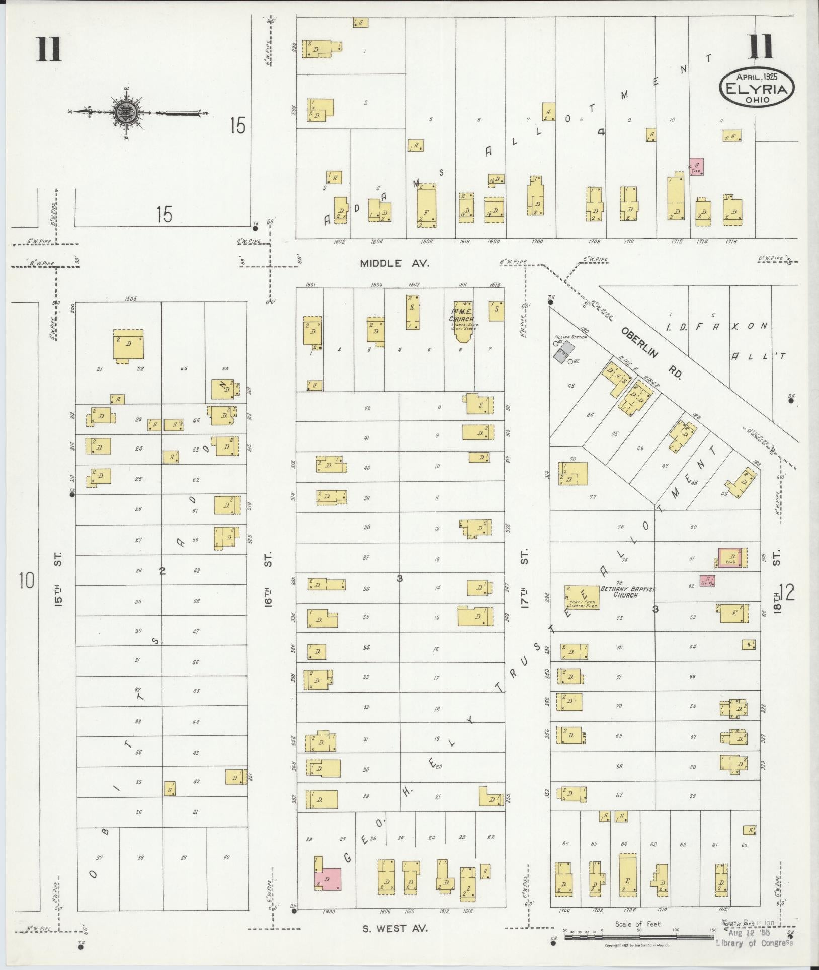 Sanborn Fire Insurance Map from Elyria, Lorain County, Ohio (1925), Sheet #0011 - Historic Sanborn Fire Insurance Map Print, vintage old map wall art, antique decor, genealogy gift, Ohio Ohio map
