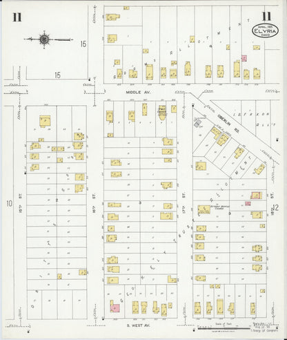 Sanborn Fire Insurance Map from Elyria, Lorain County, Ohio (1925), Sheet #0011 - Historic Sanborn Fire Insurance Map Print, vintage old map wall art, antique decor, genealogy gift, Ohio Ohio map
