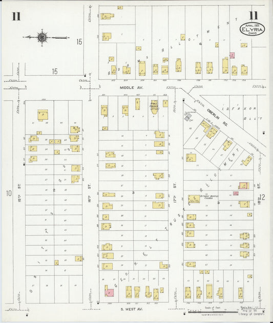 Sanborn Fire Insurance Map from Elyria, Lorain County, Ohio (1925), Sheet #0011 - Historic Sanborn Fire Insurance Map Print, vintage old map wall art, antique decor, genealogy gift, Ohio Ohio map