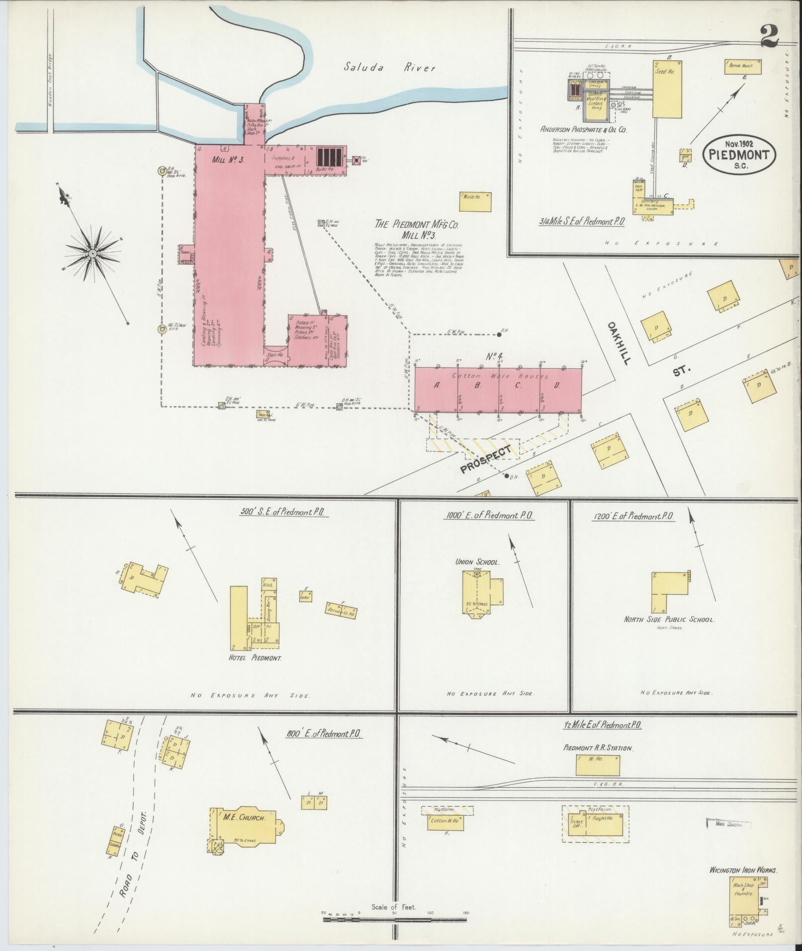 Sanborn Fire Insurance Map from Piedmont, Greenville and Anderson Counties, South Carolina (1902), Sheet #0002 - Complete Map Set gallery image, historic Sanborn map, vintage wall art, South Carolina South Carolina