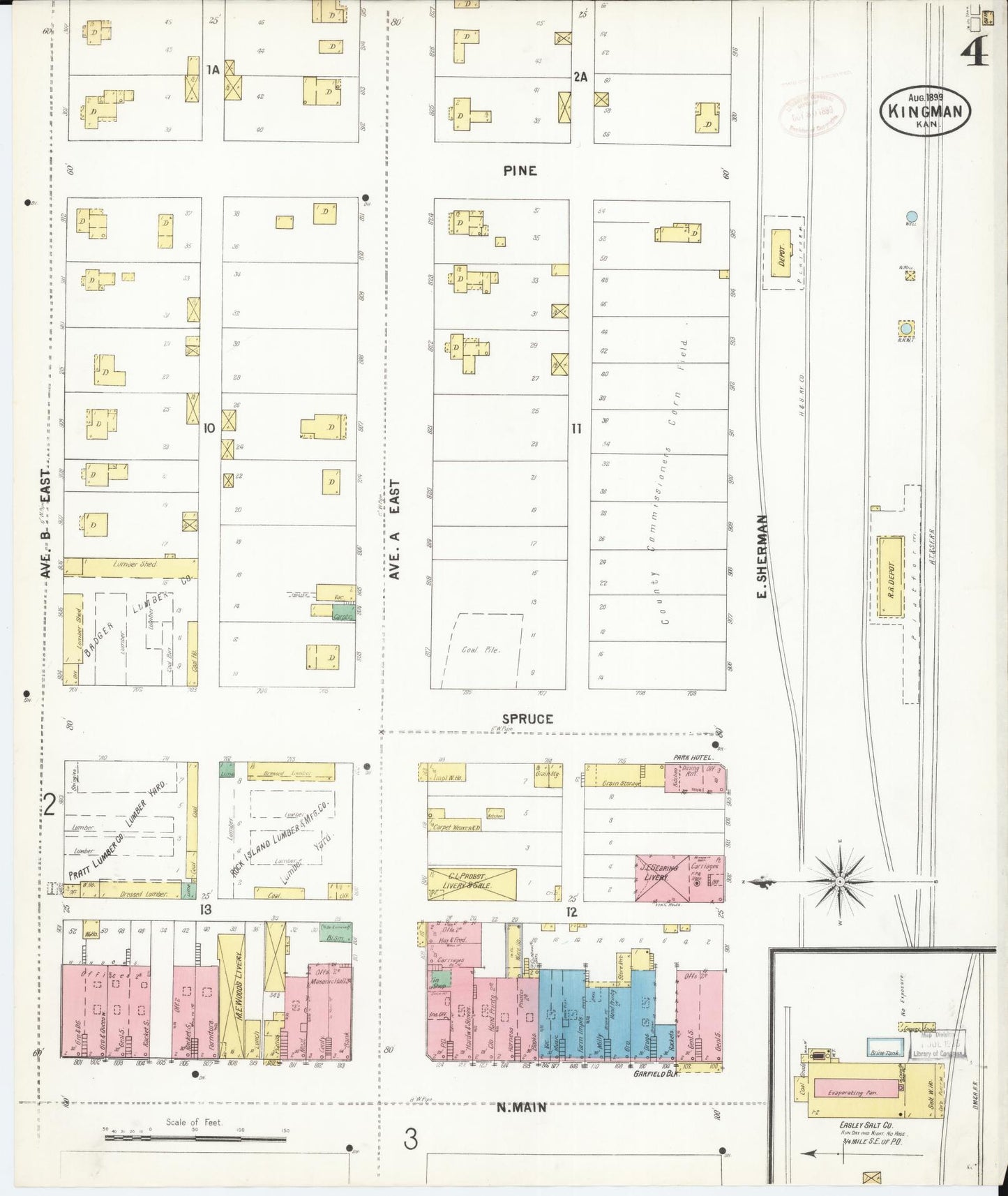 Sanborn Fire Insurance Map from Kingman, Kingman County, Kansas (1899), Sheet #0004 - Historic Sanborn Fire Insurance Map Print, vintage old map wall art, antique decor, genealogy gift, Kansas Kansas map