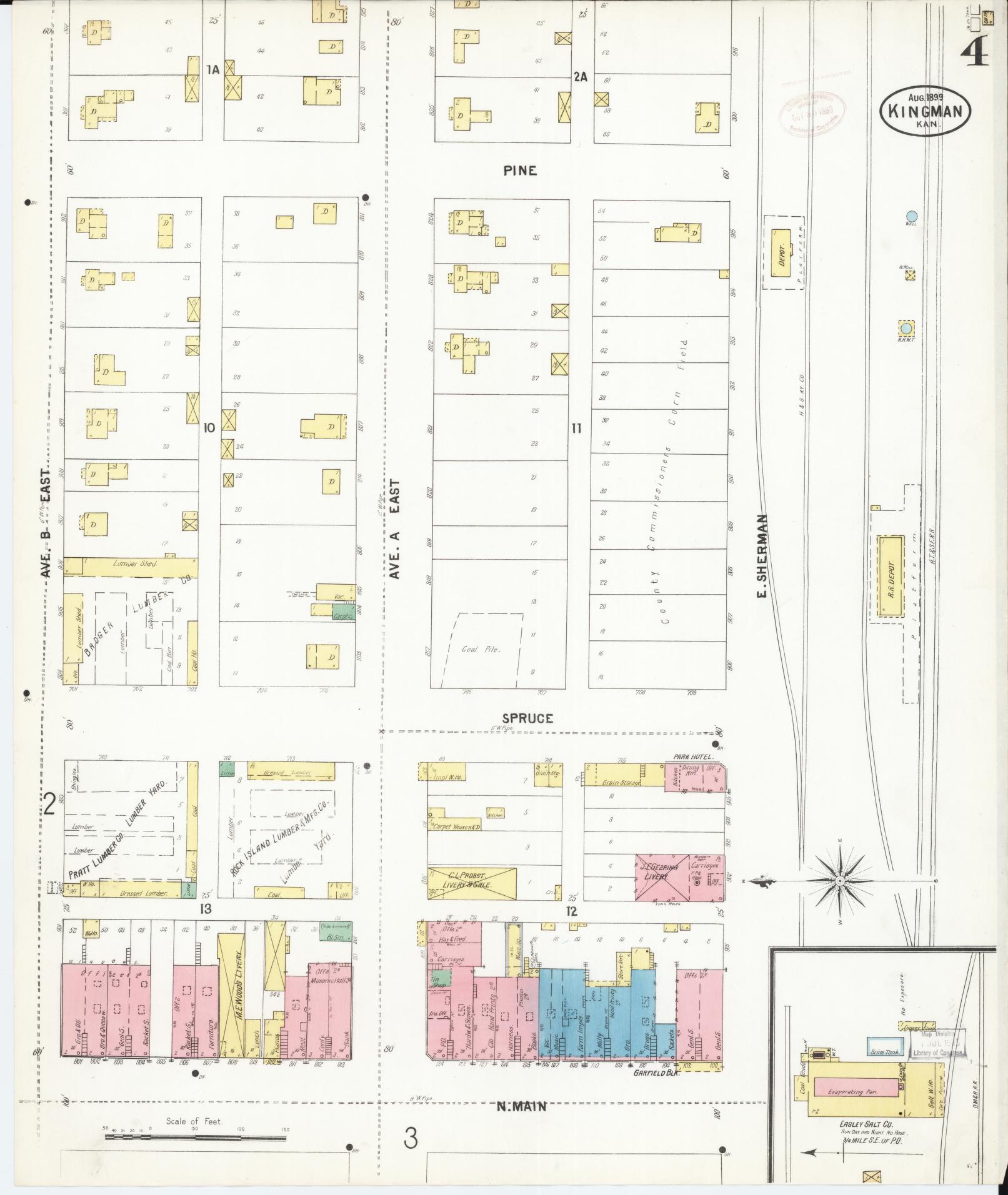 Sanborn Fire Insurance Map from Kingman, Kingman County, Kansas (1899), Sheet #0004 - Historic Sanborn Fire Insurance Map Print, vintage old map wall art, antique decor, genealogy gift, Kansas Kansas map