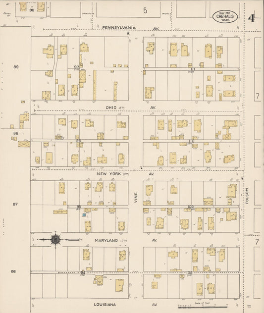 Sanborn Fire Insurance Map from Chehalis, Lewis County, Washington (1912), Sheet #0004 - Historic Sanborn Fire Insurance Map Print, vintage old map wall art, antique decor, genealogy gift, Washington Washington map