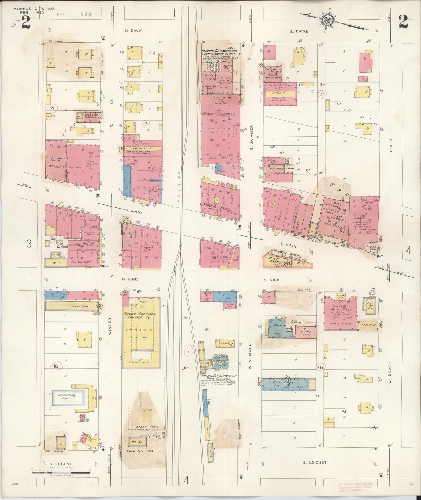 Sanborn Fire Insurance Map from Monroe City, Monroe County, Missouri (1943), Sheet #0002 - Complete Map Set gallery image, historic Sanborn map, vintage wall art, Missouri Missouri