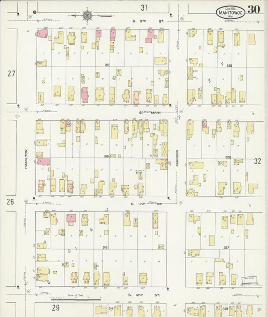 Sanborn Fire Insurance Map from Manitowoc, Manitowoc County, Wisconsin (1912), Sheet #0030 - Historic Sanborn Fire Insurance Map Print, vintage old map wall art, antique decor, genealogy gift, Wisconsin Wisconsin map