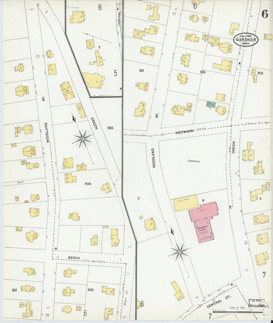 Sanborn Fire Insurance Map from Gardner, Worcester County, Massachusetts (1905), Sheet #0006 - Historic Sanborn Fire Insurance Map Print, vintage old map wall art, antique decor, genealogy gift, Massachusetts Massachusetts map