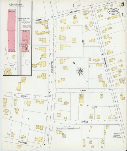 Sanborn Fire Insurance Map from Holliston, Middlesex County, Massachusetts (1901), Sheet #0003 - Historic Sanborn Fire Insurance Map Print, vintage old map wall art, antique decor, genealogy gift, Massachusetts Massachusetts map