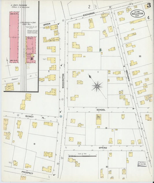 Sanborn Fire Insurance Map from Holliston, Middlesex County, Massachusetts (1901), Sheet #0003 - Historic Sanborn Fire Insurance Map Print, vintage old map wall art, antique decor, genealogy gift, Massachusetts Massachusetts map