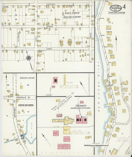 Sanborn Fire Insurance Map from Tiverton, Newport County, Rhode Island (1920), Sheet #0004 - Historic Sanborn Fire Insurance Map Print, vintage old map wall art, antique decor, genealogy gift, Rhode Island Rhode Island map