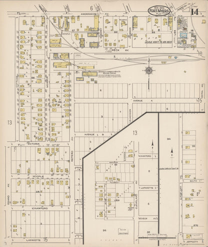 Sanborn Fire Insurance Map from Fort Myers, Lee County, Florida (1922), Sheet #0014 - Complete Map Set gallery image, historic Sanborn map, vintage wall art, Florida Florida