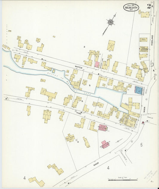 Sanborn Fire Insurance Map from Meredith, Belknap County, New Hampshire (1912), Sheet #0002 - Historic Sanborn Fire Insurance Map Print, vintage old map wall art, antique decor, genealogy gift, New Hampshire New Hampshire map