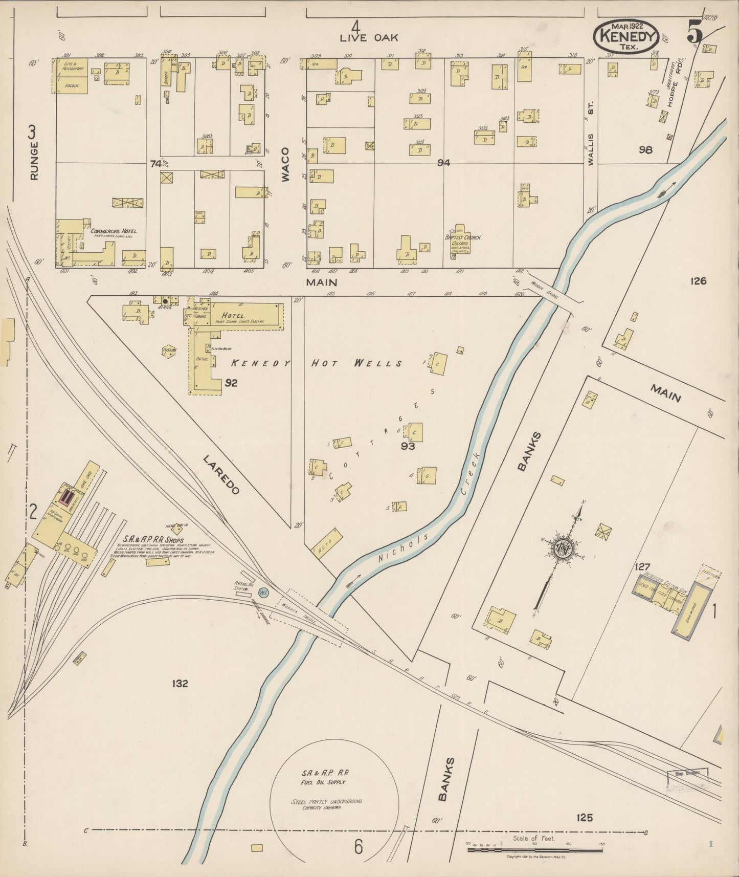 Sanborn Fire Insurance Map from Kenedy, Karnes County, Texas (1922), Sheet #0005 - Historic Sanborn Fire Insurance Map Print, vintage old map wall art, antique decor, genealogy gift, Texas Texas map