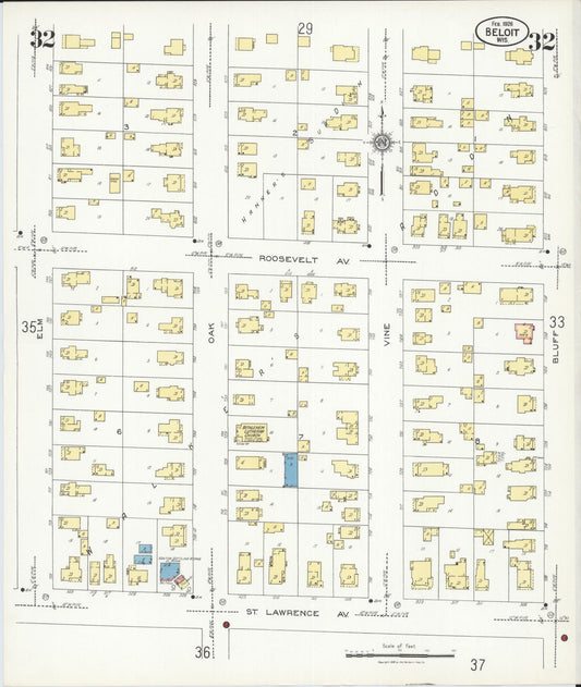 Sanborn Fire Insurance Map from Beloit, Rock County, Wisconsin (1926), Sheet #0032 - Historic Sanborn Fire Insurance Map Print, vintage old map wall art, antique decor, genealogy gift, Wisconsin Wisconsin map