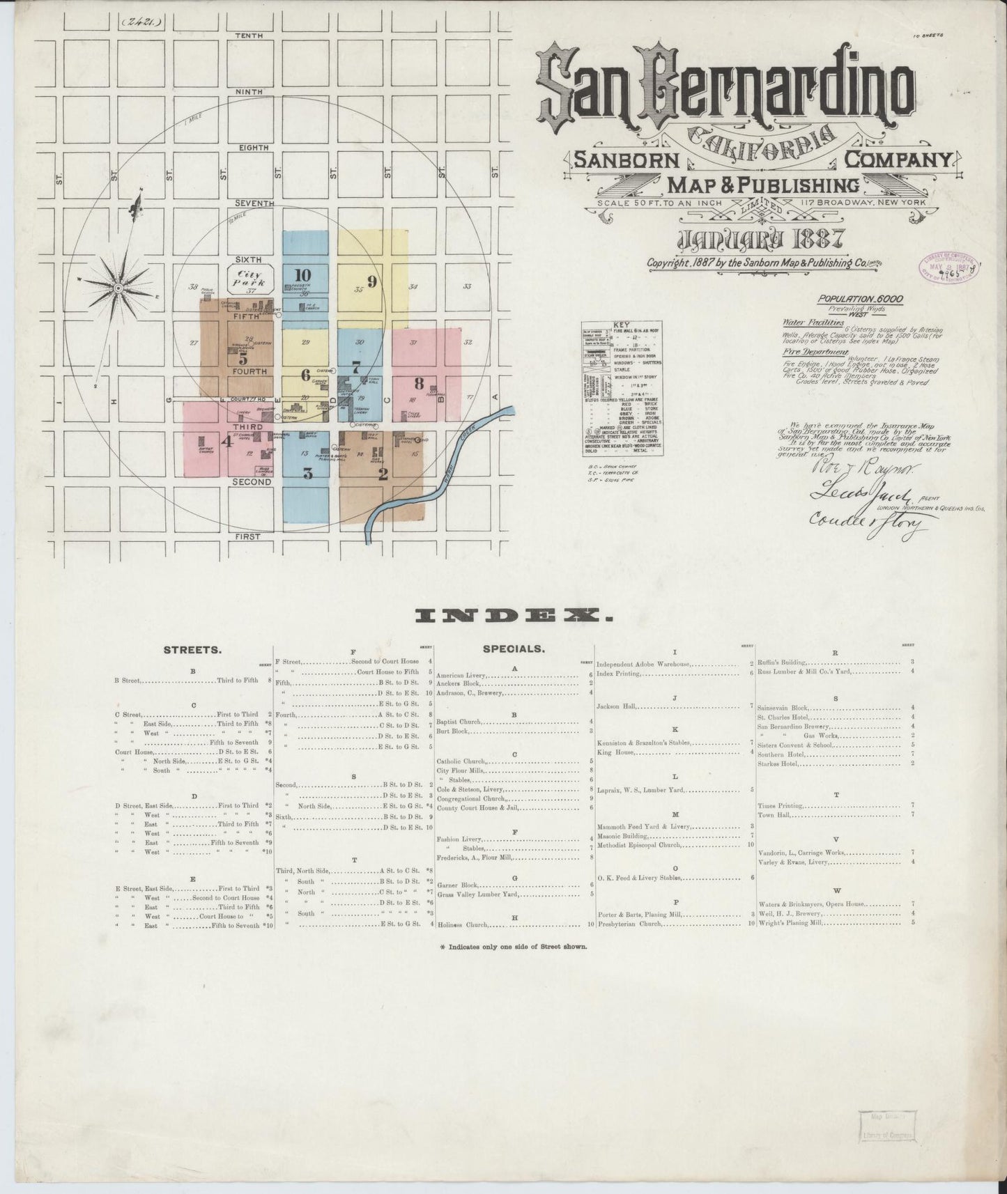 Sanborn Fire Insurance Map from San Bernardino, San Bernardino County, California (1887), Sheet #0001 - Complete Map Set gallery image, historic Sanborn map, vintage wall art, California California