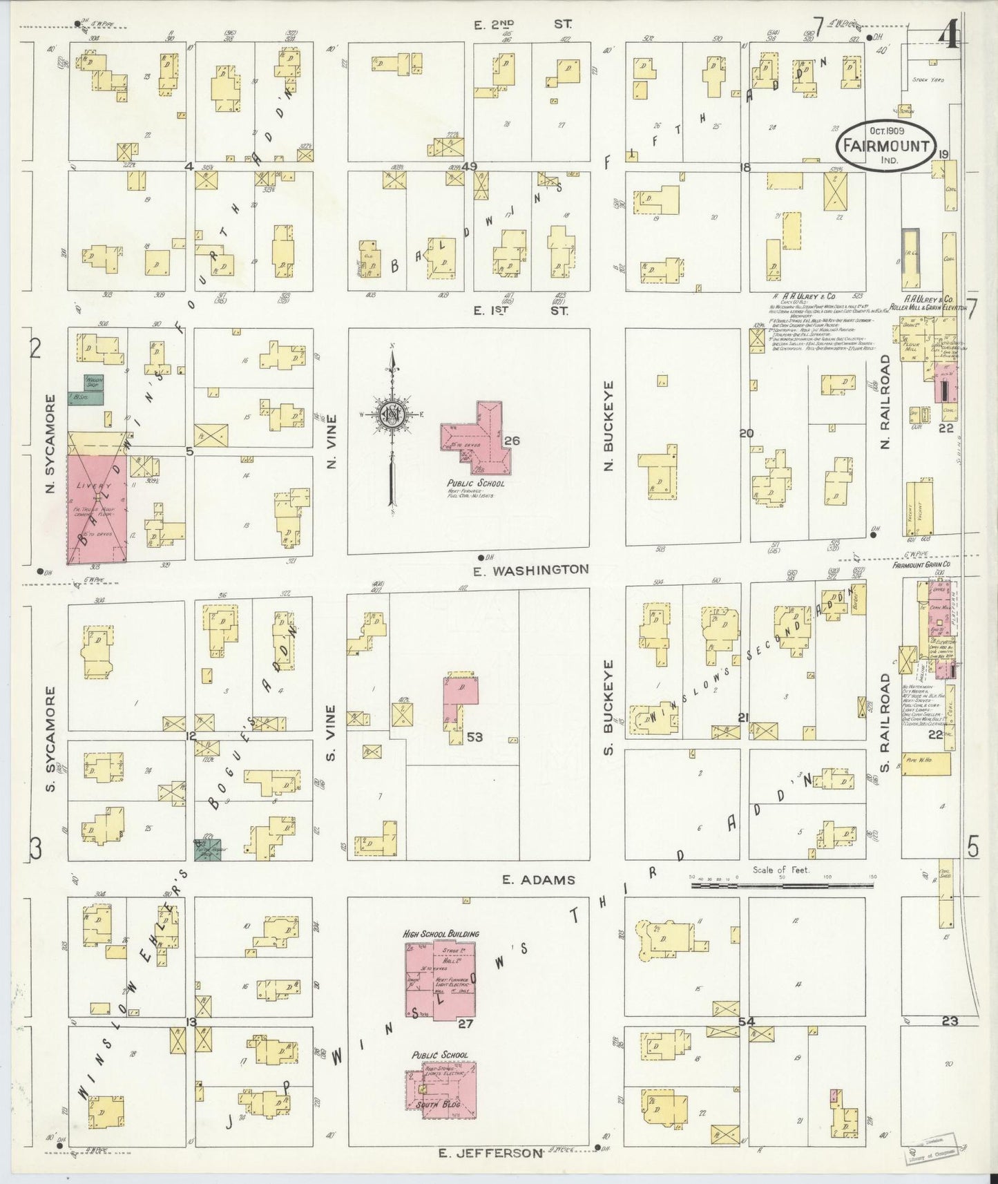 Sanborn Fire Insurance Map from Fairmount, Grant County, Indiana (1909), Sheet #0004 - Complete Map Set gallery image, historic Sanborn map, vintage wall art, Indiana Indiana