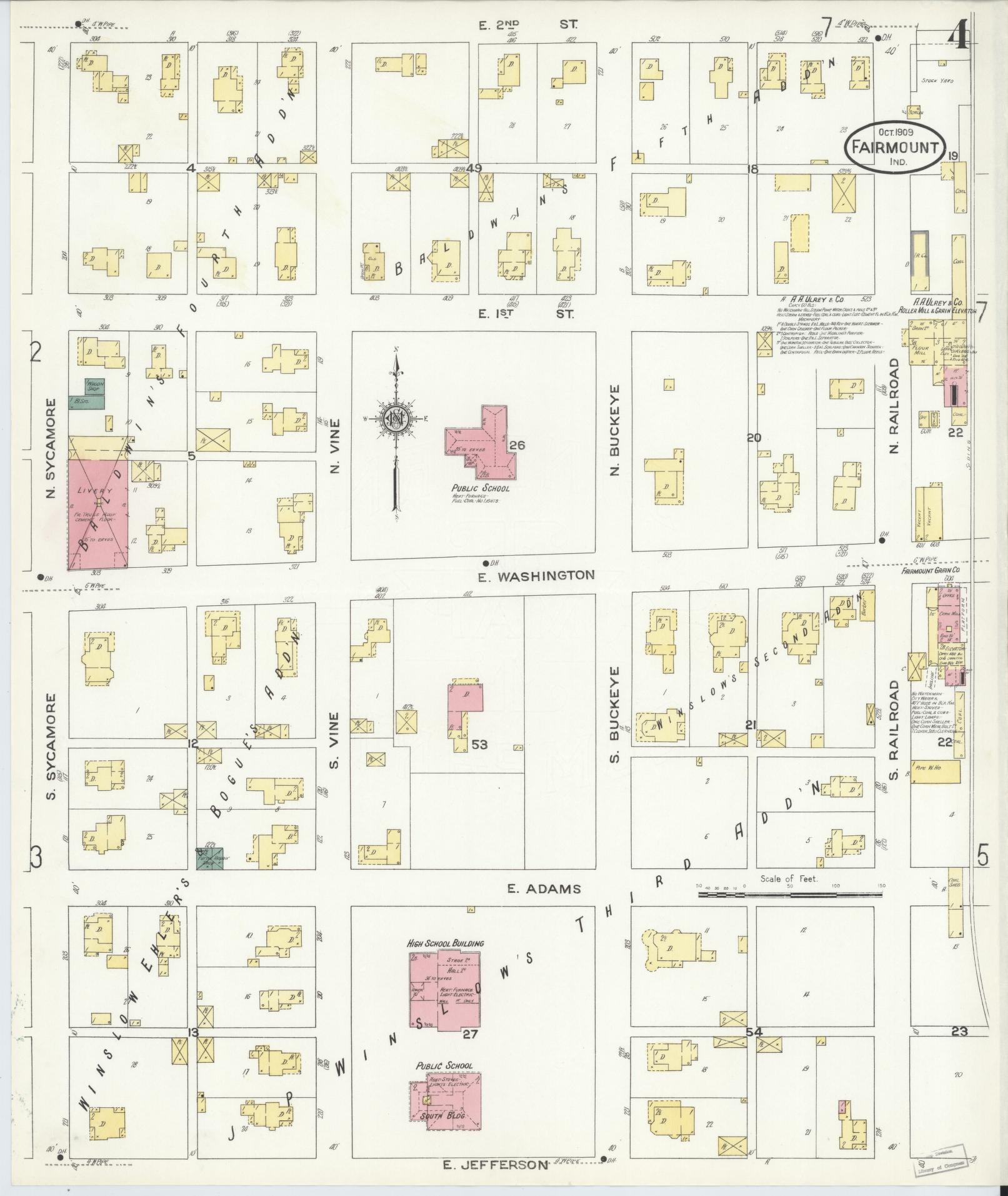 Sanborn Fire Insurance Map from Fairmount, Grant County, Indiana (1909), Sheet #0004 - Complete Map Set gallery image, historic Sanborn map, vintage wall art, Indiana Indiana