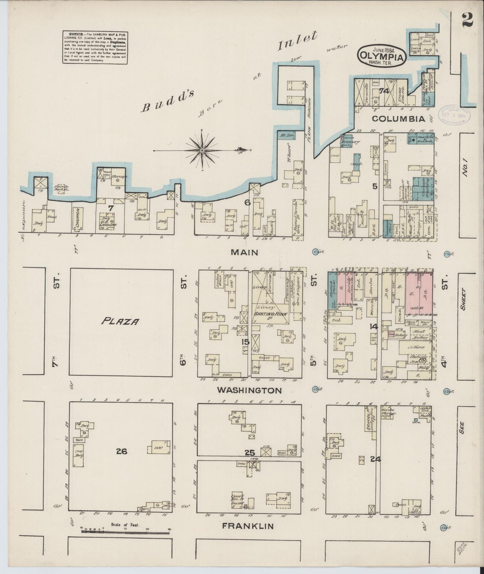 Sanborn Fire Insurance Map from Olympia, Thurston County, Washington (1884), Sheet #0002 - Complete Map Set gallery image, historic Sanborn map, vintage wall art, Washington Washington