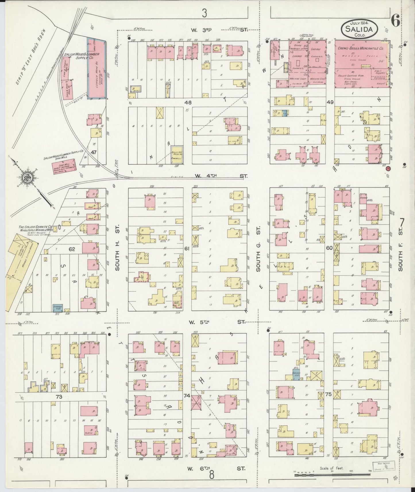 Sanborn Fire Insurance Map from Salida, Chaffee County, Colorado (1914), Sheet #0006 - Complete Map Set gallery image, historic Sanborn map, vintage wall art, Colorado Colorado