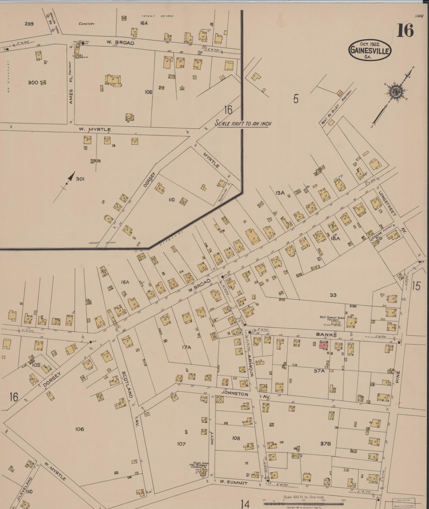 Sanborn Fire Insurance Map from Gainesville, Hall County, Georgia (1922), Sheet #0016 - Complete Map Set gallery image, historic Sanborn map, vintage wall art, Georgia Georgia