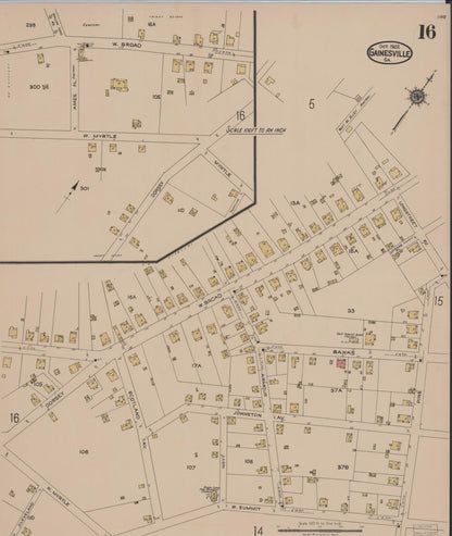 Sanborn Fire Insurance Map from Gainesville, Hall County, Georgia (1922), Sheet #0016 - Complete Map Set gallery image, historic Sanborn map, vintage wall art, Georgia Georgia