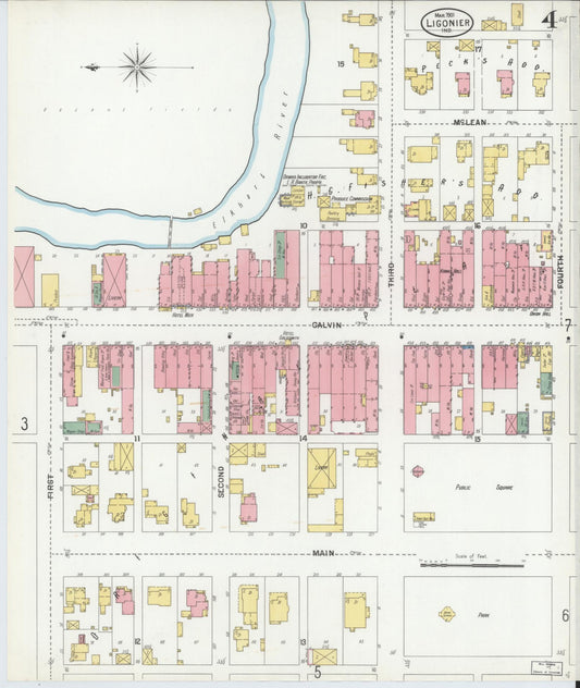Sanborn Fire Insurance Map from Ligonier, Noble County, Indiana (1901), Sheet #0004 - Historic Sanborn Fire Insurance Map Print, vintage old map wall art, antique decor, genealogy gift, Indiana Indiana map