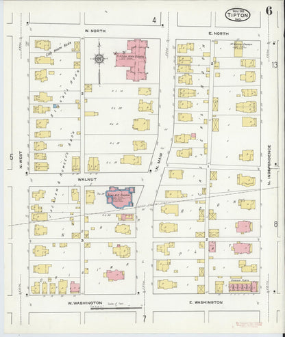 Sanborn Fire Insurance Map from Tipton, Tipton County, Indiana (1915), Sheet #0006 - Historic Sanborn Fire Insurance Map Print, vintage old map wall art, antique decor, genealogy gift, Indiana Indiana map