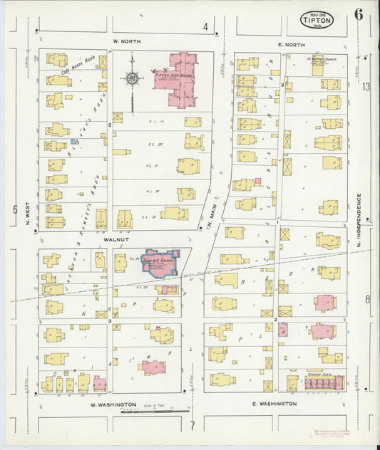 Sanborn Fire Insurance Map from Tipton, Tipton County, Indiana (1915), Sheet #0006 - Historic Sanborn Fire Insurance Map Print, vintage old map wall art, antique decor, genealogy gift, Indiana Indiana map