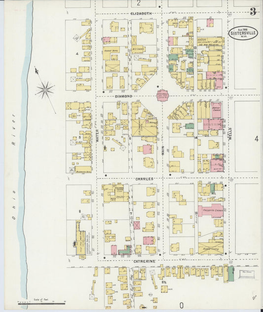 Sanborn Fire Insurance Map from Sistersville, Tyler County, West Virginia (1898), Sheet #0003 - Historic Sanborn Fire Insurance Map Print, vintage old map wall art, antique decor, genealogy gift, West Virginia West Virginia map